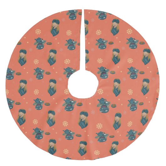 Té con galletas, chica en invierno, copos de nieve kerstboom rok (Voorkant)