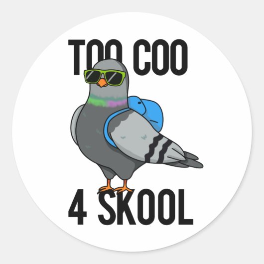 Te Coo 4 Skool Funny Cool Pigeon Pun Ronde Sticker (Voorkant)