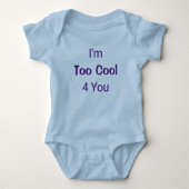 Te cool 4 je grappige Blue Baby Newborn Romper (Voorkant)