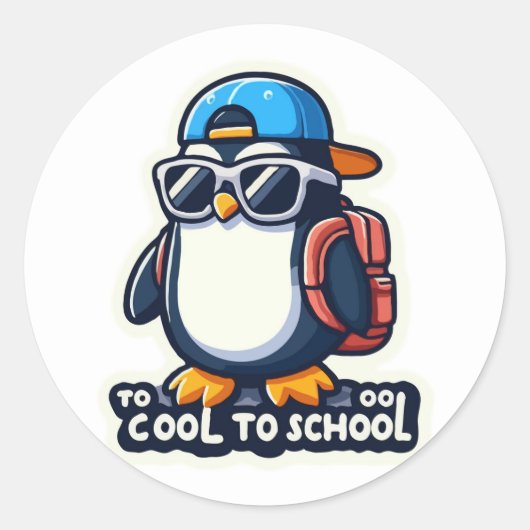 Te cool om naar school te gaan: stijlvolle pinguïn ronde sticker (Voorkant)