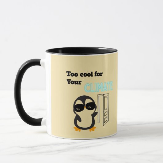 Te Cool voor je Klimaat Grappige Pinguïn Mok (Links)