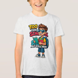 Te cool voor School Cartoon Boy met Boeken - Funny Tri-Blend Shirt