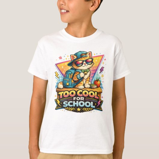 Te Cool Voor School Retro Kat T-shirt (Voorkant)