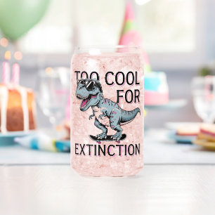 Te cool voor uitsterven T-Rex Skater - Funny Dino Blikvorm Glas