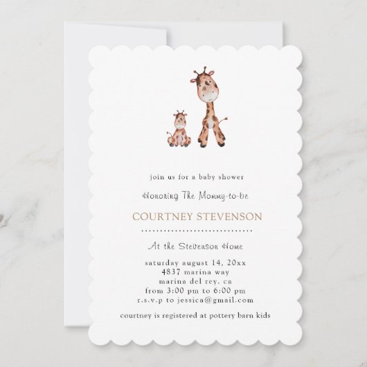 Te Cute Giraffe Baby shower Invitation Kaart (Voorkant)