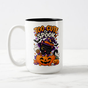 Te Cute om te Verschrikken Cute Zwarte Kat Hallowe Tweekleurige Koffiemok
