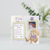 Te Cute Puppy, Monogrammed Baby Aankondiging (Staand voorkant)