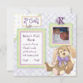 Te Cute Puppy, Monogrammed Baby Aankondiging (Voorkant)