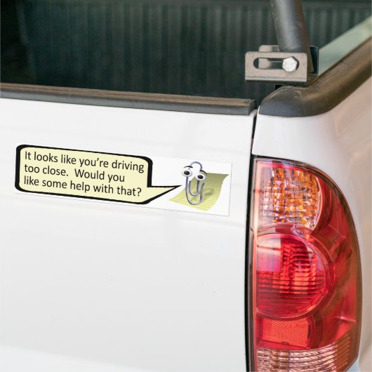 "Te dicht rijden?" Clippy Bumpersticker (Op Truck)