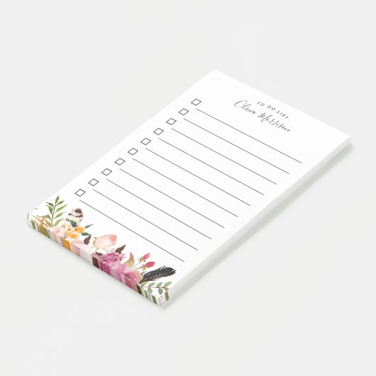 Te doen - Bohemian Boho Floral Feather Post-it® Notes (Schuin)