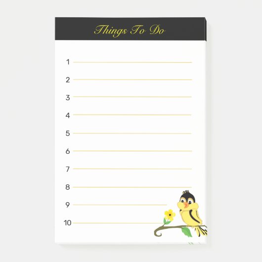 Te doen vrolijke donkere en gele vogeldingen post-it® notes (Voorkant)
