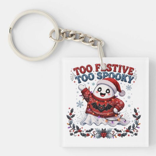 Te Feestelijk Te Griezelig Spook Kerstmis Sleutelhanger (voorkant)
