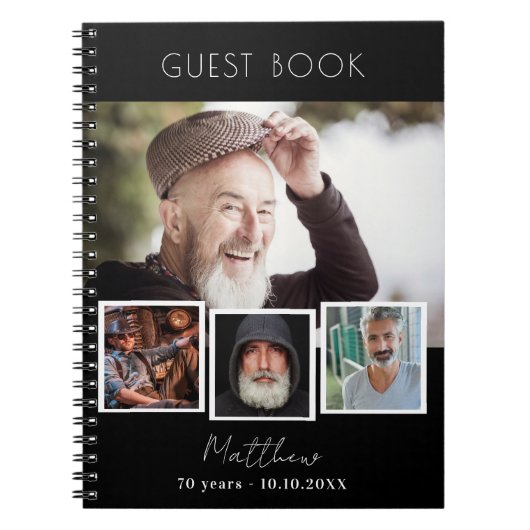 Te gast boek verjaart zwarte witte foto collage notitieboek (Voorkant)