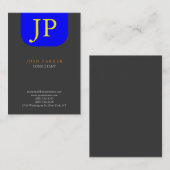 Te groot minimalistisch monogram grijs blauw geel visitekaartje (Voorkant / Achterkant)