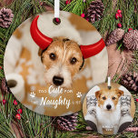 Te hard voor foto van Funny Dog Pet op Naughty Lis Metalen Ornament<br><div class="desc">Introductie van onze "Te Schattige voor de Ondeugende Lijst" vakantie ornament, ideaal voor elke hondenliefhebber of huisdier eigenaar! Met twee schattige foto's van je harige vriend, is dit ornament zeker om een glimlach op je gezicht te brengen elke keer dat je het ziet. De eenvoudige sjabloon is stijlvol en trendy,...</div>