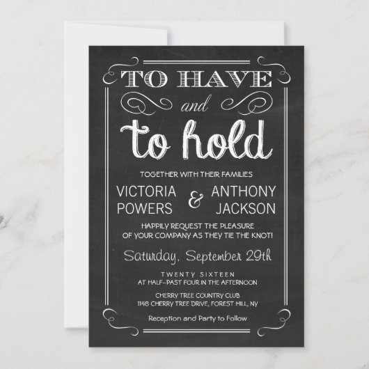 Te hebben en te houden | Chalkboard Typography Wed Kaart (Voorkant)