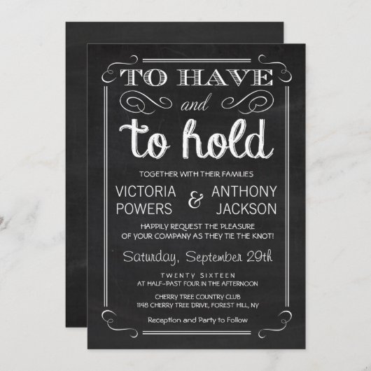 Te hebben en te houden | Chalkboard Typography Wed Kaart (Voorkant / Achterkant)