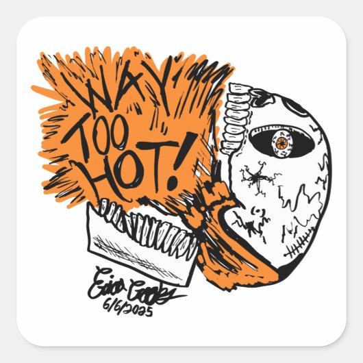 TE HEET! cartoon schedel Vierkante Sticker (Voorkant)