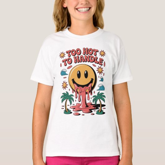 Te heet om te hanteren - Smelting Smiley Face Retr T-shirt (Voorkant)
