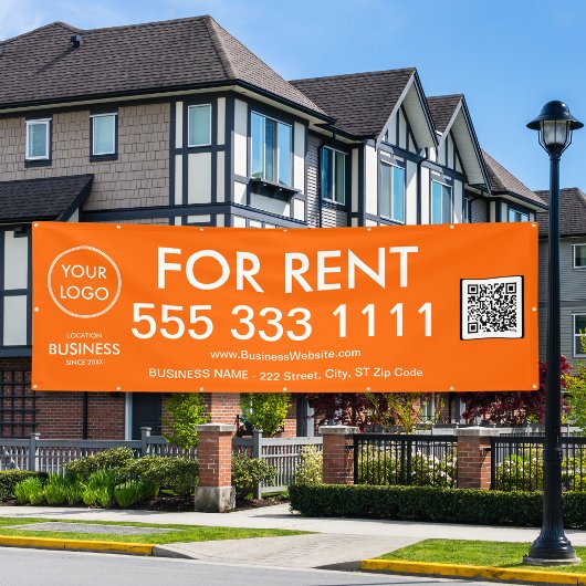 Te Huur Modern Oranje Groot Nummer Logo QR Code Spandoek