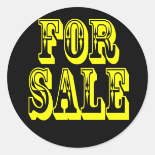 TE KOOP 2 GEEL OP ZWART RONDE STICKER