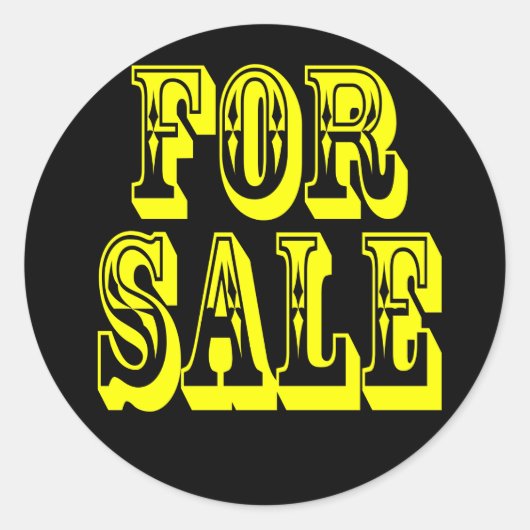 TE KOOP 2 GEEL OP ZWART RONDE STICKER (Voorkant)