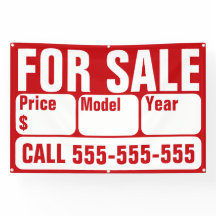 TE KOOP teken voor Auto, Boot, Vrachtwagen, Huis