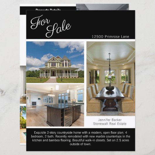 Te koop Vastgoedaanbieding 2-zijdig papieren blad (Voorkant / Achterkant)