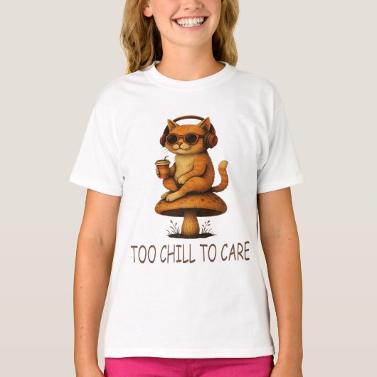 Te koud om te verzorgen - Lo-Fi Cat on Mushroom T-shirt (Voorkant)