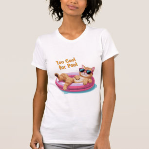 Te Koud voor Zwembad – Grappige Kat Drijvend in Zw T-shirt
