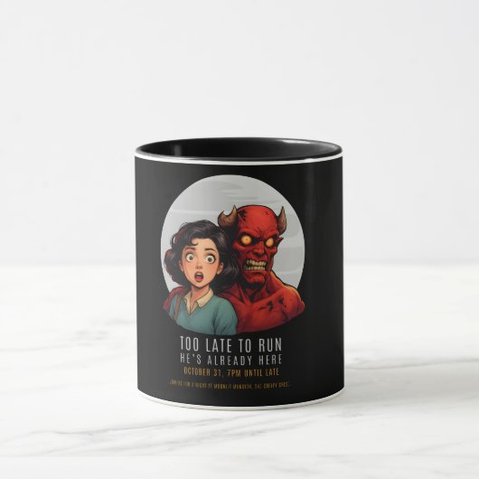 Te laat om te lopen, hij is er al | Horror Comic Mok (Midden)