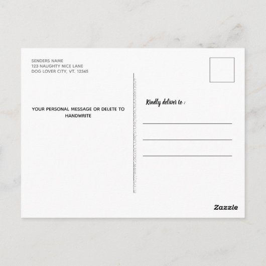 Te lenigen voor de lijst van aughty Funny Dog Pet Briefkaart (Achterkant)