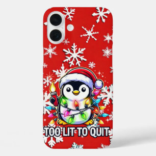 Te licht om te stoppen met de kerstpinguïn iPhone 16 plus hoesje