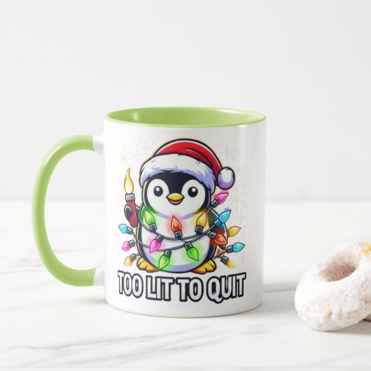 Te licht om te stoppen met de kerstpinguïn mok (Met donut)