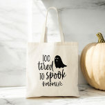 Te moe om mam leven grappig Halloween te schrikken Tote Bag<br><div class="desc">Omarm de Halloween-spirit met een vleugje humor met onze "Too Tired To Spook, Mom Life" Grappige Halloween-Canvas tas! Dit tas heeft een speelse, spookachtige afbeelding en geestige zin in de moderne typografie, ideaal voor drukke moeders die houden van een vleugje feestelijk plezier. Gemaakt van duurzame materialen, het biedt voldoende ruimte...</div>