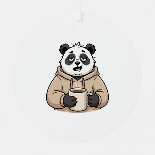 Te moe om te functioneren Panda Koffie Cartoon Metalen Ornament (Voorkant)