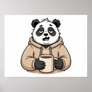Te moe om te functioneren Panda Koffie Cartoon Poster
