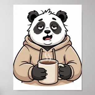 Te moe om te functioneren Panda Koffie Cartoon Poster