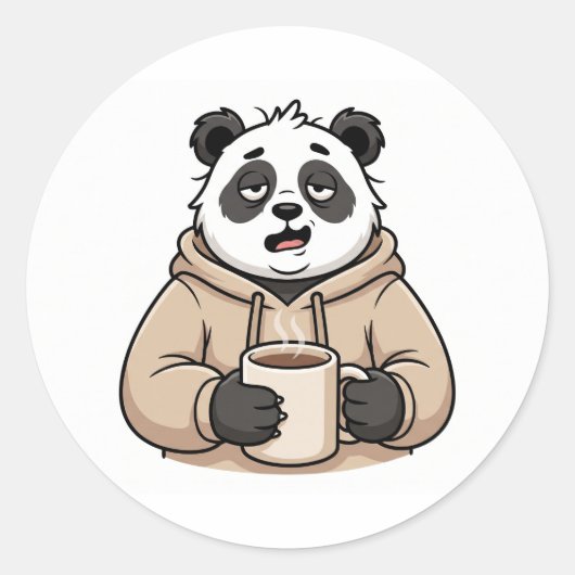 Te Moe om te Functioneren Panda Koffie Cartoon Ronde Sticker (Voorkant)