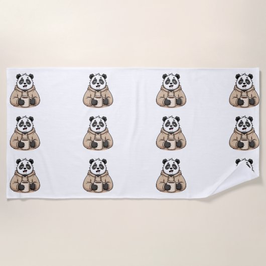 Te moe om te functioneren Panda Koffie Cartoon Strandlaken (Voorkant)