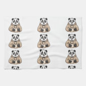 Te moe om te functioneren Panda Koffie Cartoon Theedoek (Horizontaal)