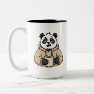 Te moe om te functioneren Panda Koffie Cartoon Tweekleurige Koffiemok