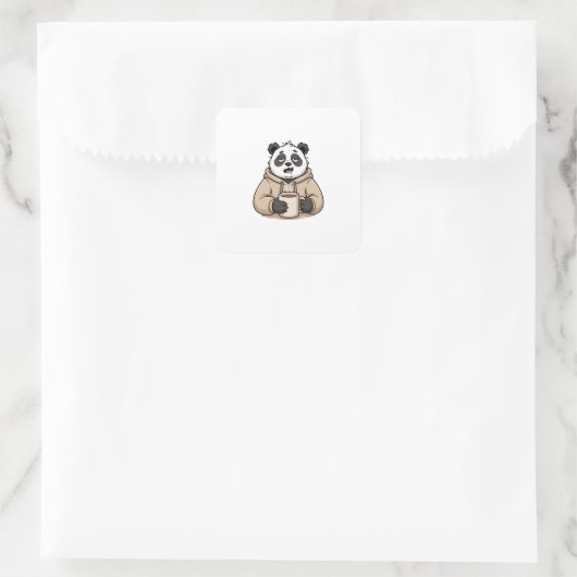 Te moe om te functioneren Panda Koffie Cartoon Vierkante Sticker (Tas)