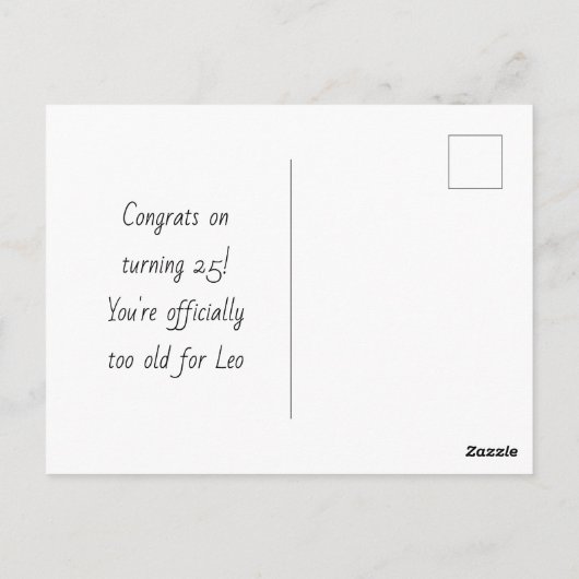 Te oud voor Leo - 25e verjaardag Briefkaart (Achterkant)