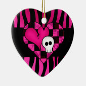 Te schattig gothic punk zebra hart fuschia zwarte  keramisch ornament (Rechts)