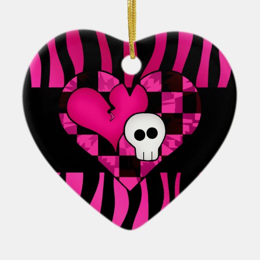 Te schattig gothic punk zebra hart fuschia zwarte  keramisch ornament (Voorkant)