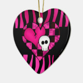Te schattig gothic punk zebra hart fuschia zwarte  keramisch ornament (Links)