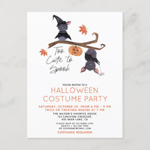 Te schattig om te spook Halloween Kostuum Party Uitnodiging Briefkaart