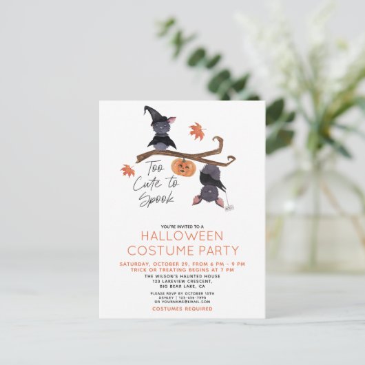 Te schattig om te spook Halloween Kostuum Party Uitnodiging Briefkaart (Staand voorkant)