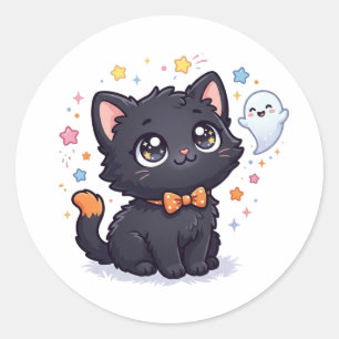 Te Schattig Om Te Verschrikken Zwart Katje Hallowe Ronde Sticker